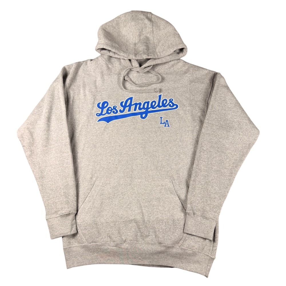 Los Angeles LA Hoodie Sweatshirt Mens Medium Gray Pullover AMS Graphic